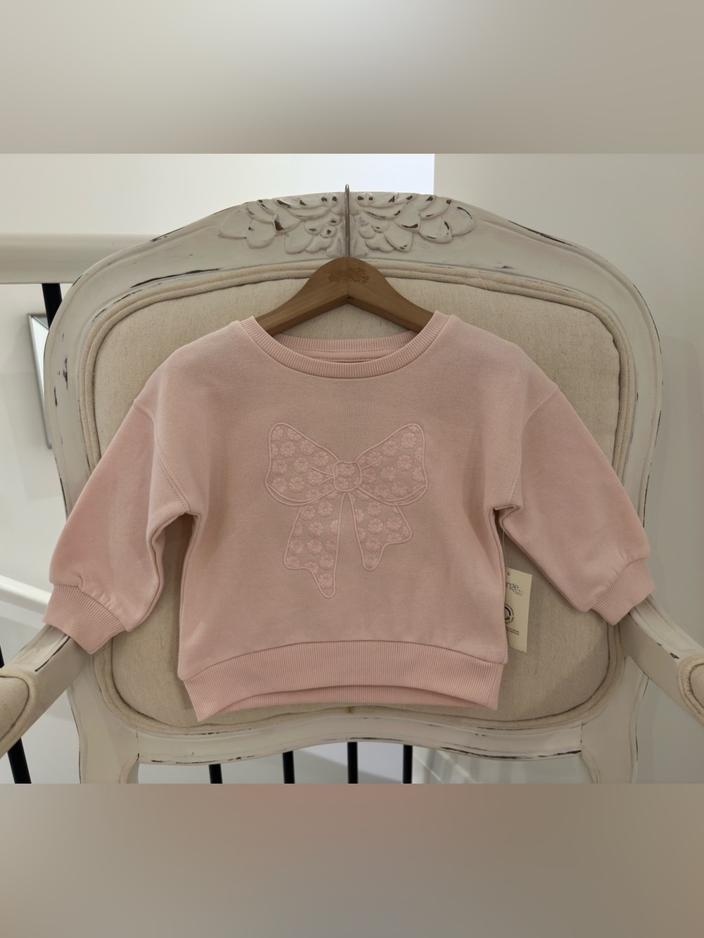 🩰 12~18 Mth Ballet Pink Embroidered Bow Baby Girl Sweatshirt NWT